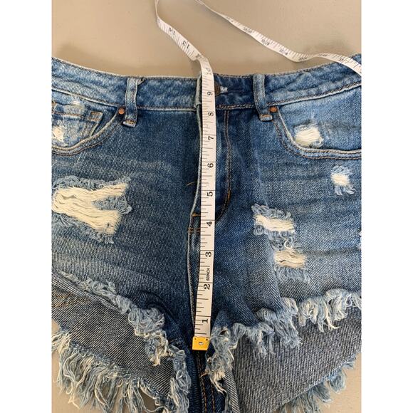 PacSun Bullhead High Rise Festival Short Cut off Denim Distressed Shorties 25 - Picture 7 of 8